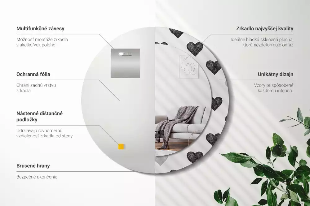Kulaté dekorační zrcadlo na zeď Abstraktní srdce