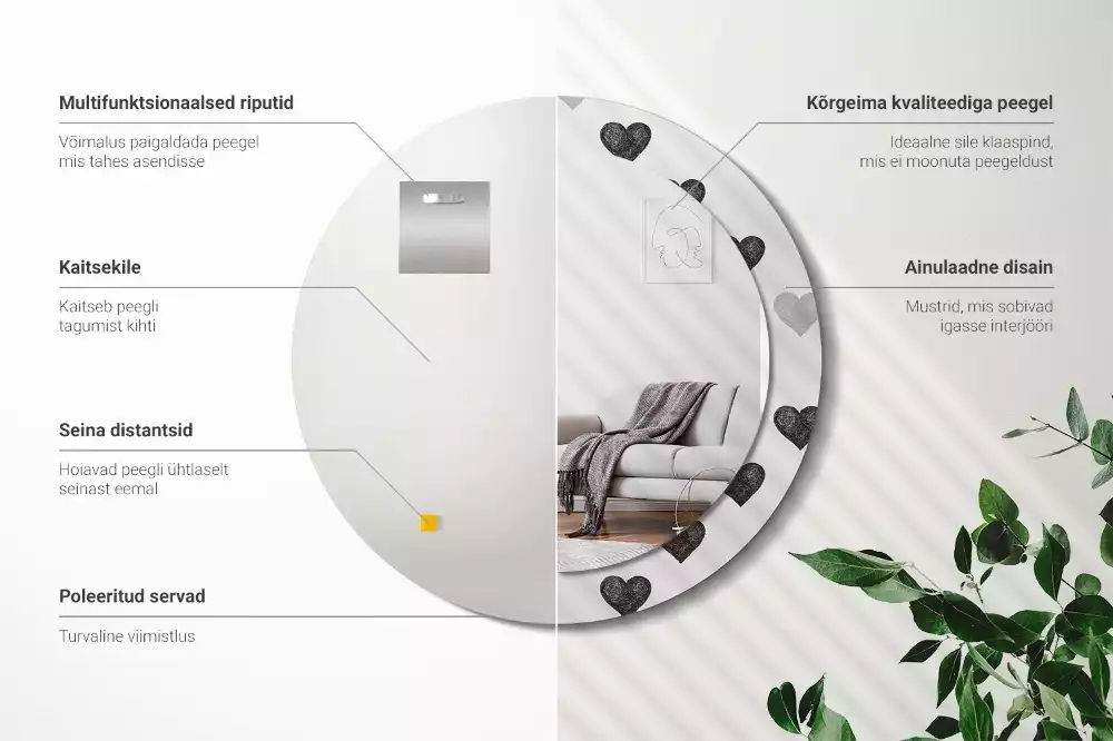 Kulaté dekorační zrcadlo na zeď Abstraktní srdce