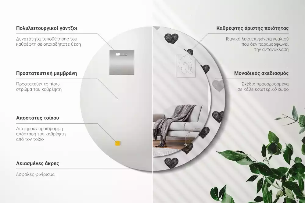 Kulaté dekorační zrcadlo na zeď Abstraktní srdce