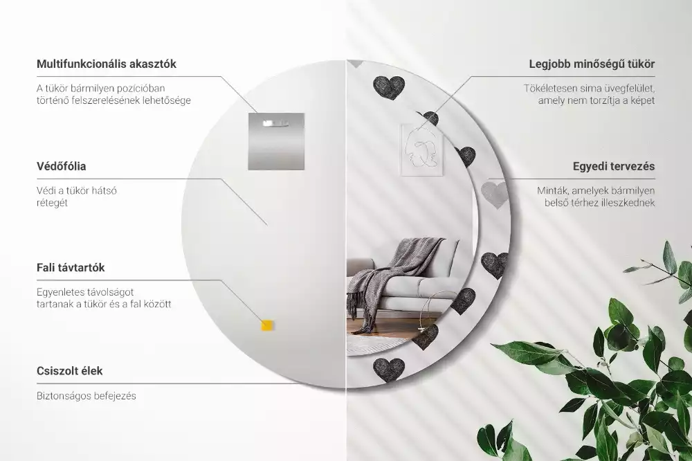 Kulaté dekorační zrcadlo na zeď Abstraktní srdce