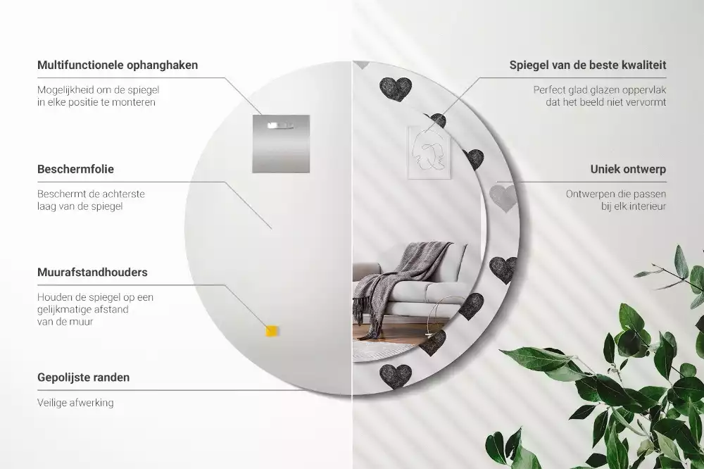 Kulaté dekorační zrcadlo na zeď Abstraktní srdce