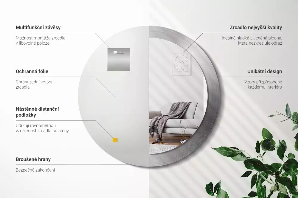 Kulaté zrcadlo s potiskem Imitace kovu