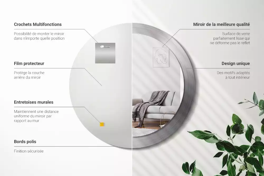 Kulaté zrcadlo s potiskem Imitace kovu