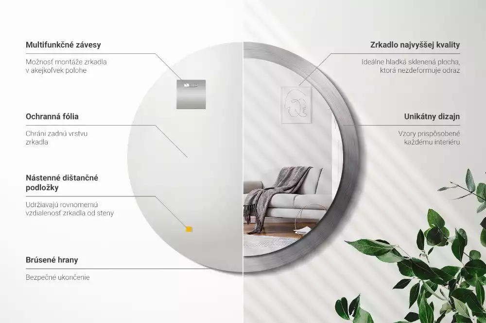 Kulaté zrcadlo s potiskem Imitace kovu