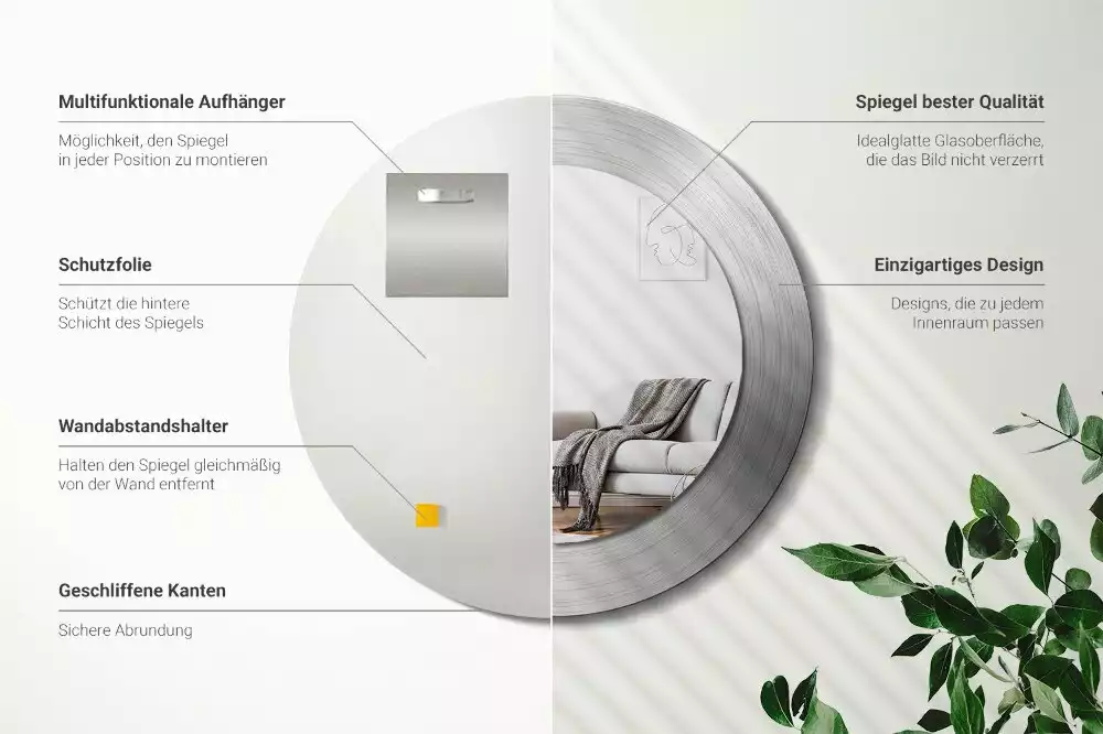 Kulaté zrcadlo s potiskem Imitace kovu