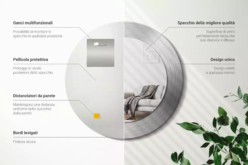 Kulaté zrcadlo s potiskem Imitace kovu