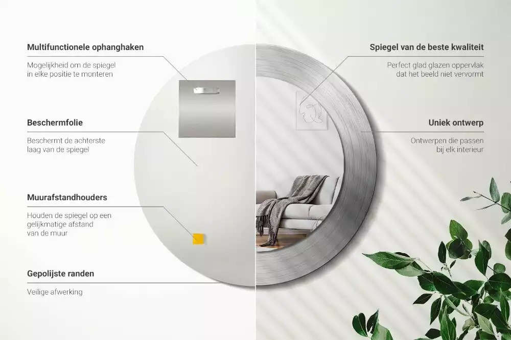 Kulaté zrcadlo s potiskem Imitace kovu