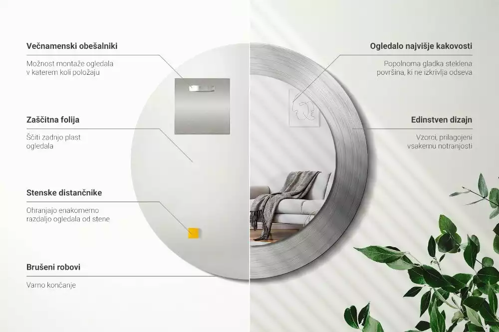 Kulaté zrcadlo s potiskem Imitace kovu