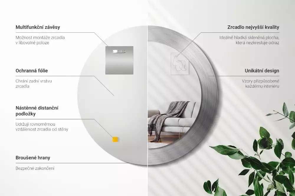 Kulaté zrcadlo s potiskem Imitace kovu