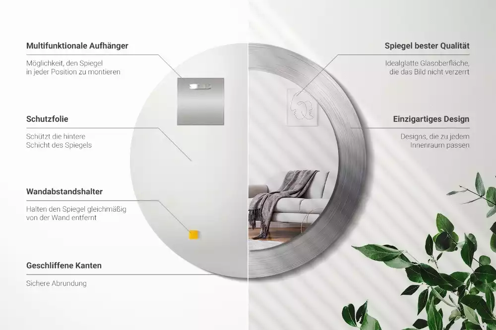 Kulaté zrcadlo s potiskem Imitace kovu