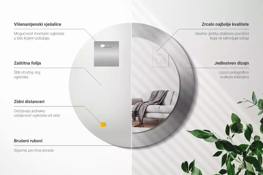 Kulaté zrcadlo s potiskem Imitace kovu