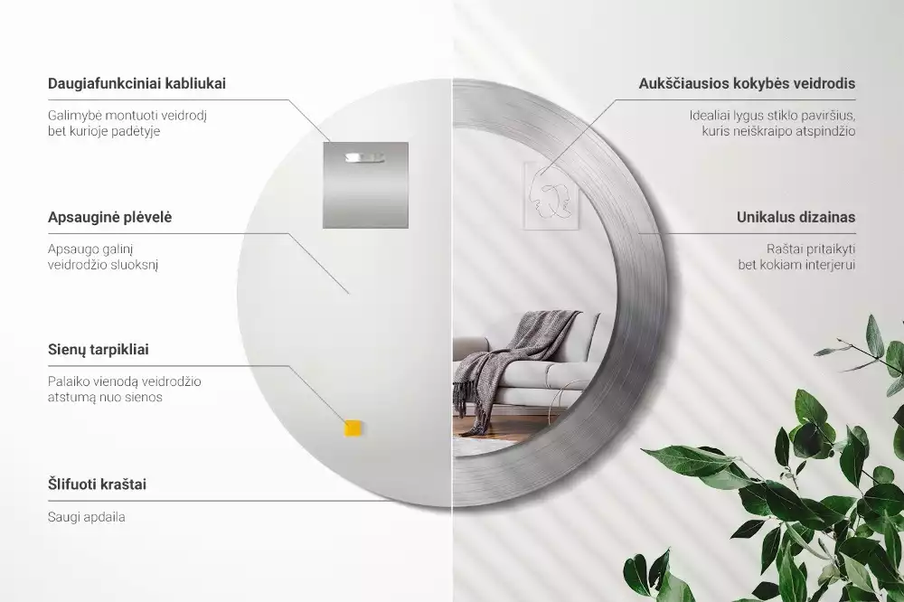 Kulaté zrcadlo s potiskem Imitace kovu