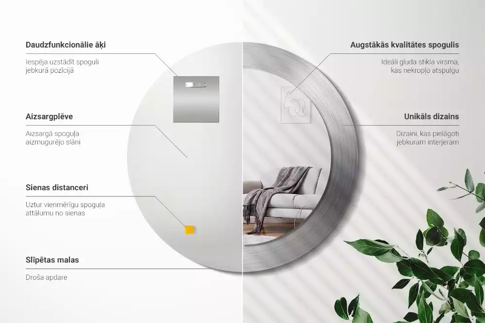 Kulaté zrcadlo s potiskem Imitace kovu