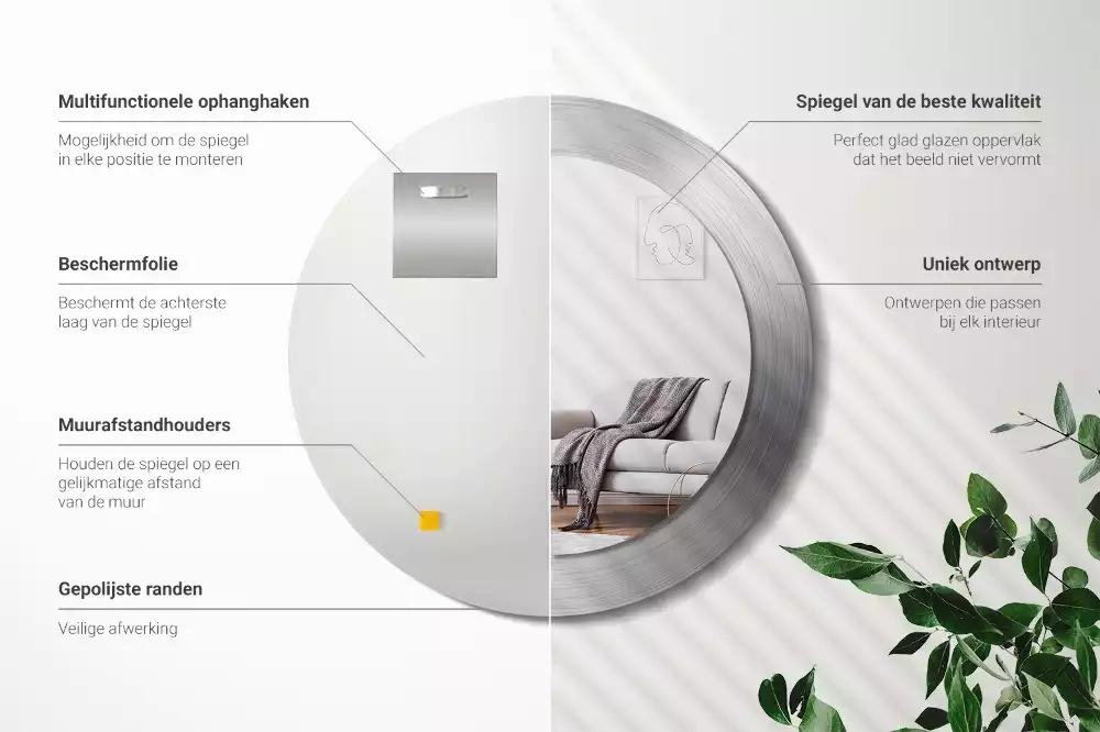 Kulaté zrcadlo s potiskem Imitace kovu