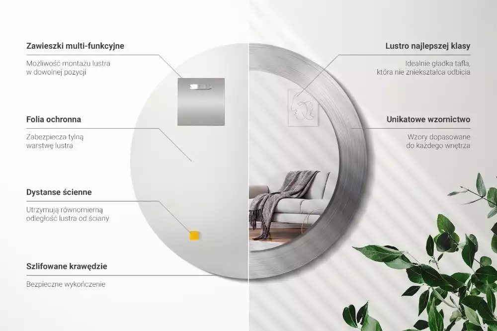 Kulaté zrcadlo s potiskem Imitace kovu