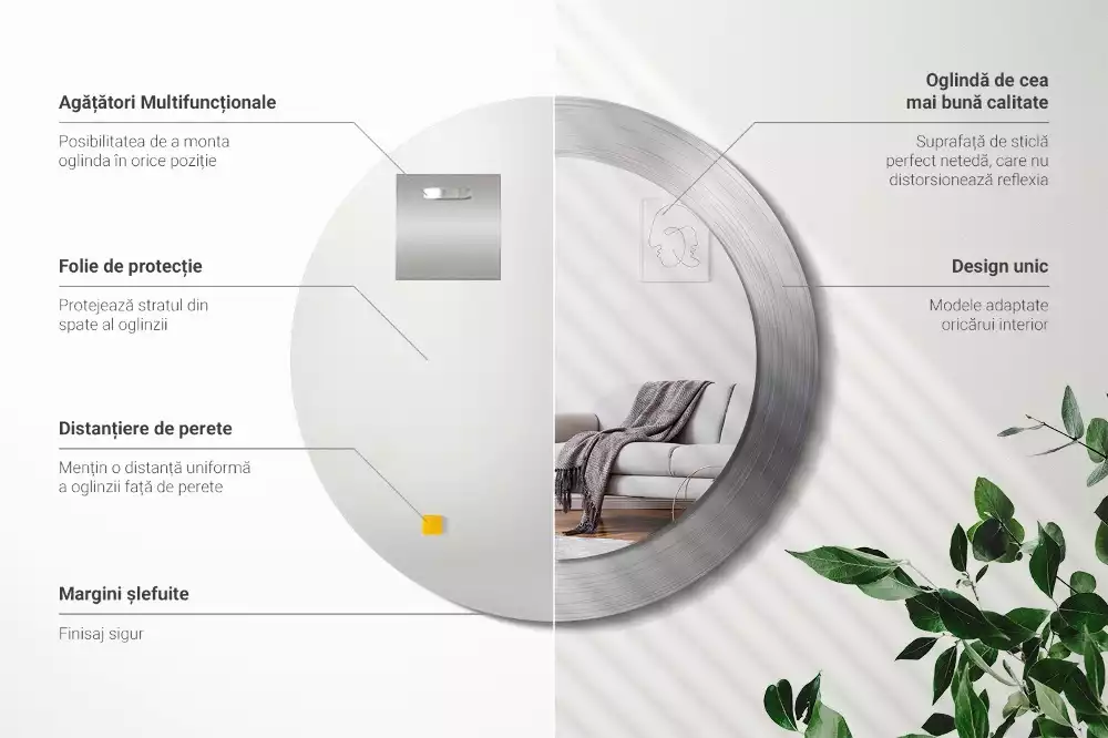 Kulaté zrcadlo s potiskem Imitace kovu