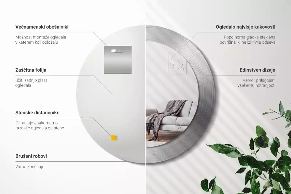 Kulaté zrcadlo s potiskem Imitace kovu