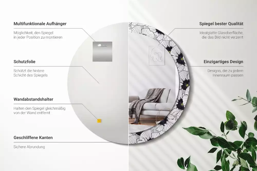 Kulaté zrcadlo s potiskem Květinové aranžmá