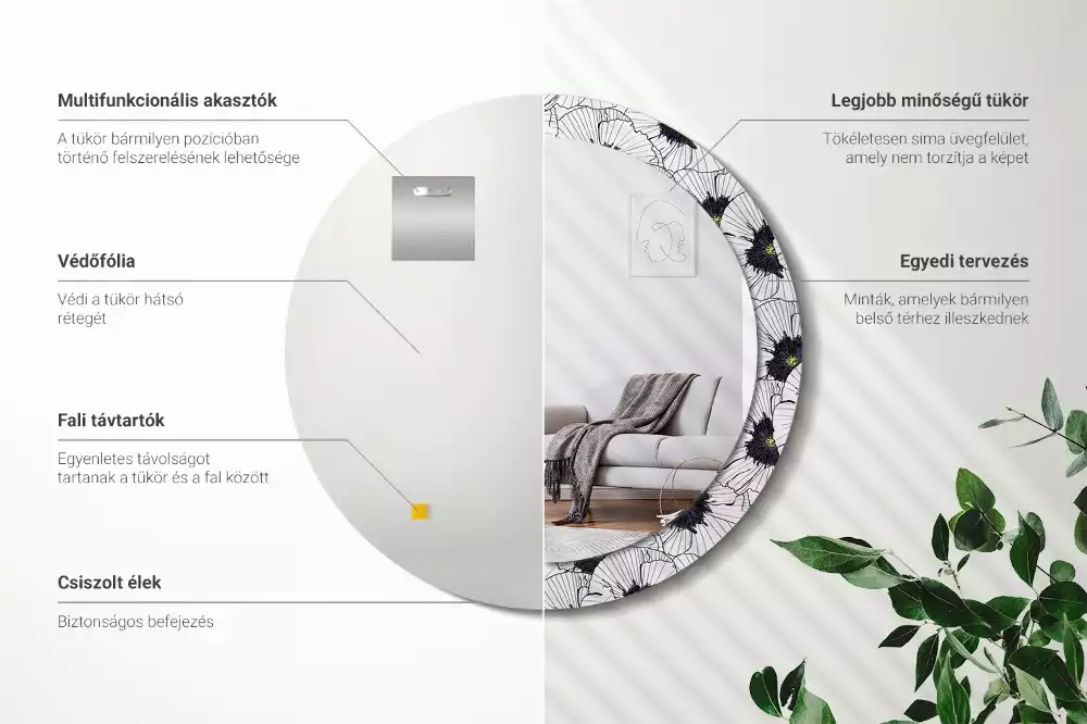 Kulaté zrcadlo s potiskem Květinové aranžmá