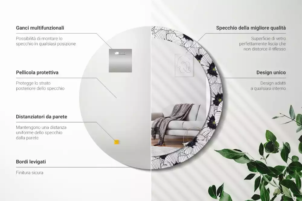 Kulaté zrcadlo s potiskem Květinové aranžmá