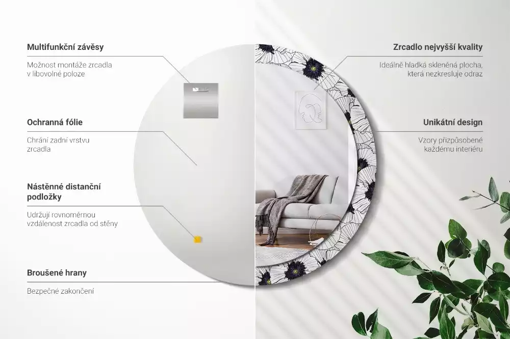 Kulaté zrcadlo s potiskem Květinové aranžmá