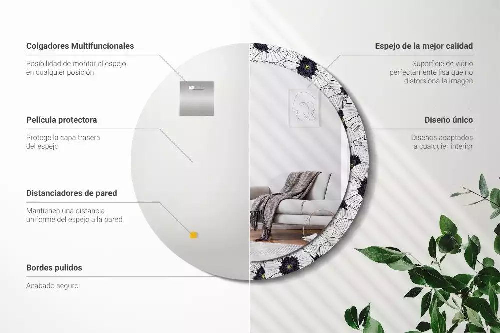 Kulaté zrcadlo s potiskem Květinové aranžmá