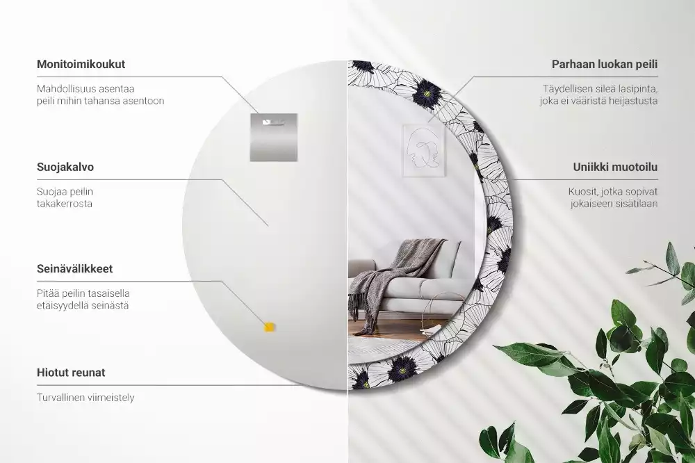 Kulaté zrcadlo s potiskem Květinové aranžmá