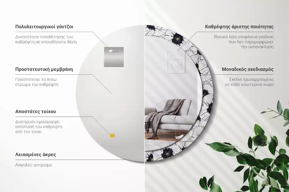 Kulaté zrcadlo s potiskem Květinové aranžmá