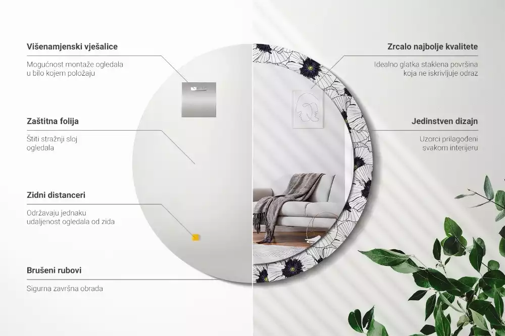 Kulaté zrcadlo s potiskem Květinové aranžmá