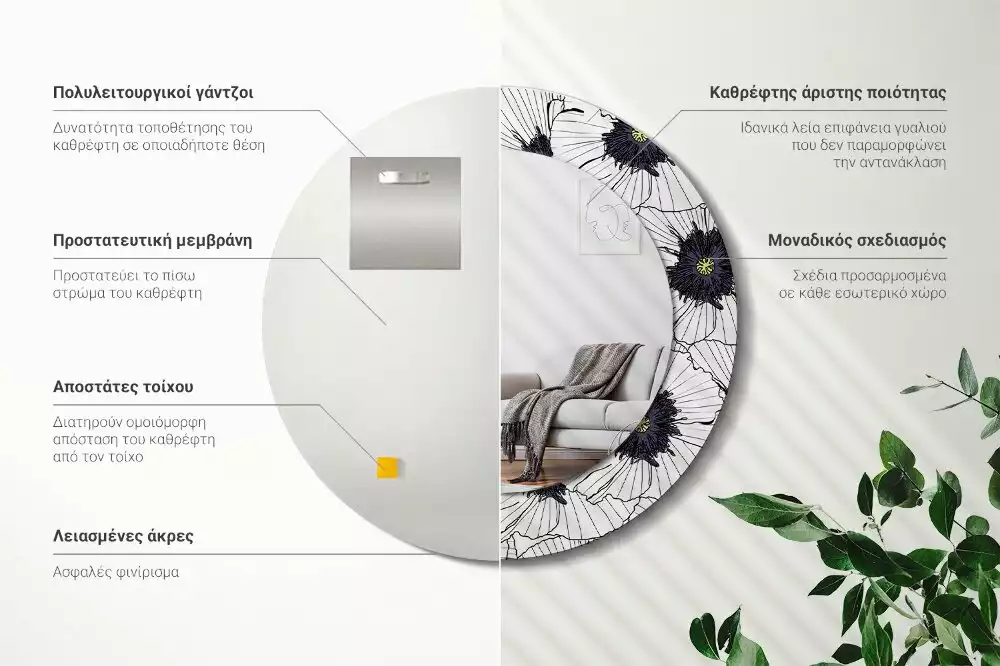 Kulaté zrcadlo s potiskem Květinové aranžmá