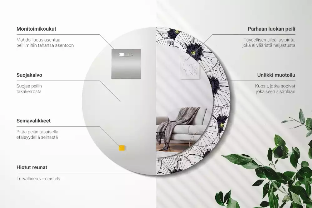 Kulaté zrcadlo s potiskem Květinové aranžmá