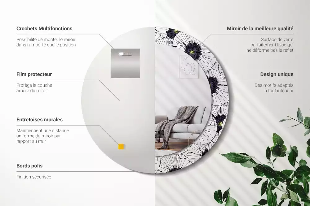 Kulaté zrcadlo s potiskem Květinové aranžmá