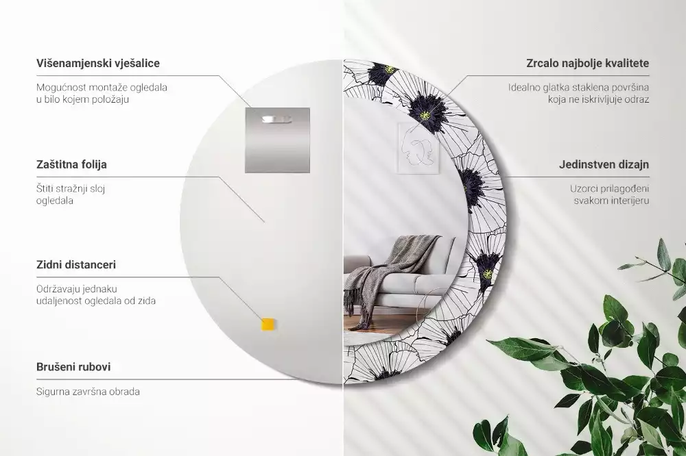 Kulaté zrcadlo s potiskem Květinové aranžmá