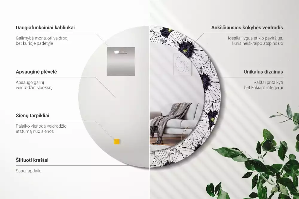 Kulaté zrcadlo s potiskem Květinové aranžmá