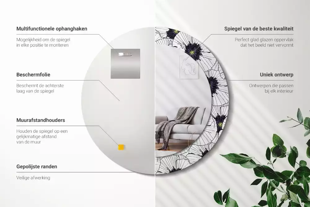 Kulaté zrcadlo s potiskem Květinové aranžmá