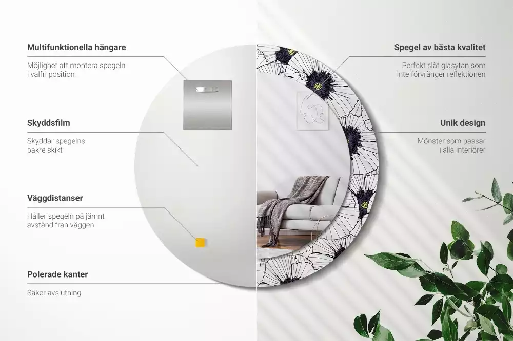 Kulaté zrcadlo s potiskem Květinové aranžmá