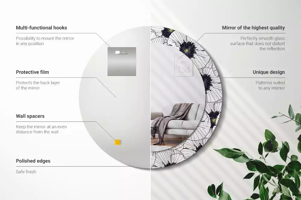 Kulaté zrcadlo s potiskem Květinové aranžmá