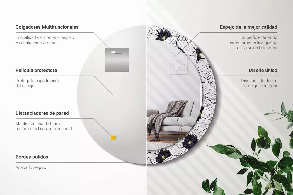 Kulaté zrcadlo s potiskem Květinové aranžmá