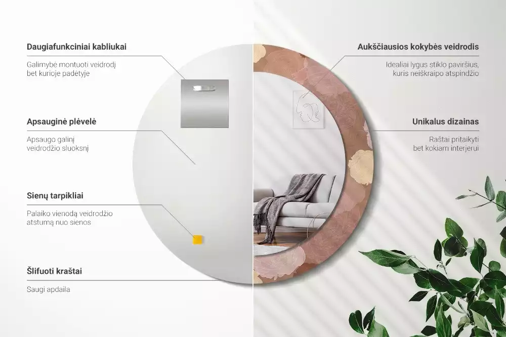 Kulaté zrcadlo s potiskem Složení růže