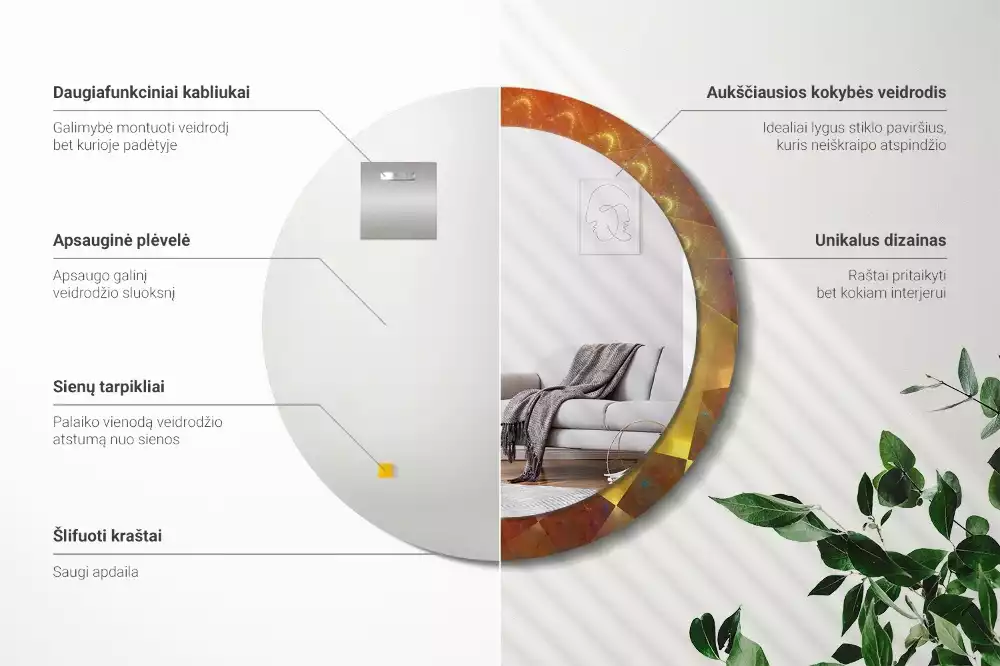 Kulaté zrcadlo s potiskem Spirálová abstrakce