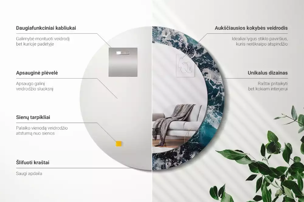 Kulaté zrcadlo s potiskem Bouřlivé moře