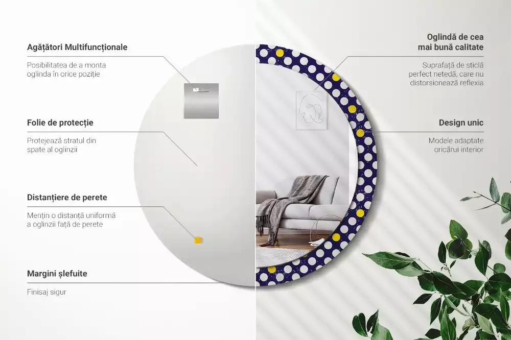 Kulaté zrcadlo s potiskem Retro puntíky