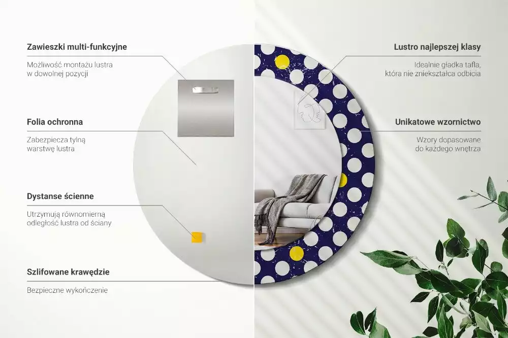 Kulaté zrcadlo s potiskem Retro puntíky