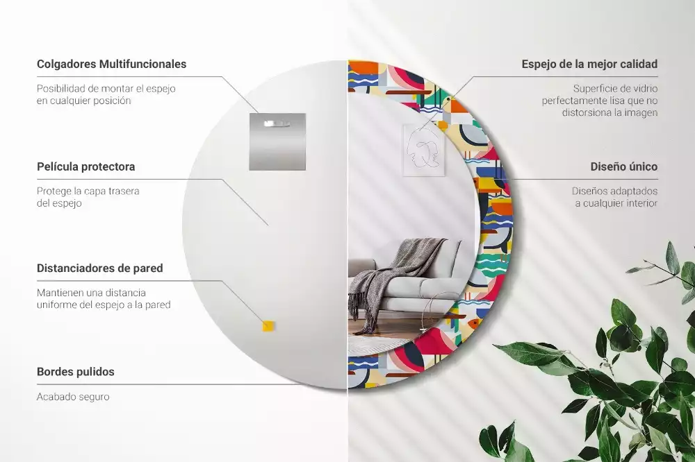 Kulaté zrcadlo s potiskem Geometrické tropické ptáky