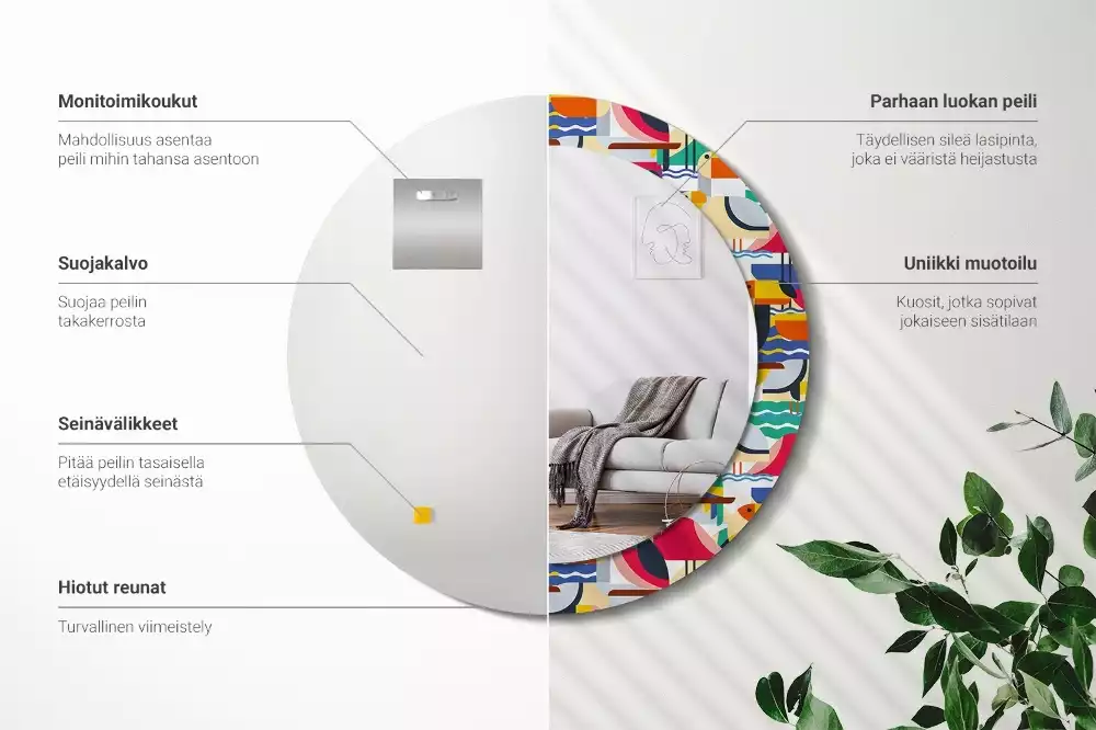 Kulaté zrcadlo s potiskem Geometrické tropické ptáky