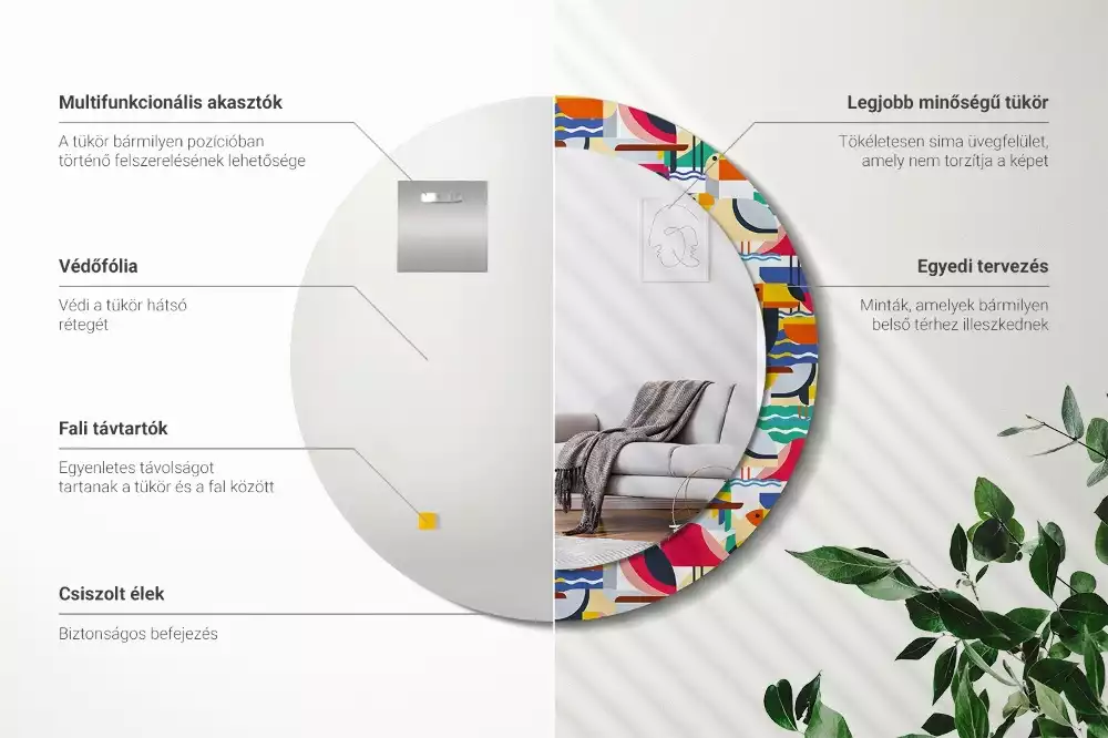 Kulaté zrcadlo s potiskem Geometrické tropické ptáky