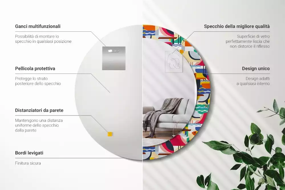 Kulaté zrcadlo s potiskem Geometrické tropické ptáky