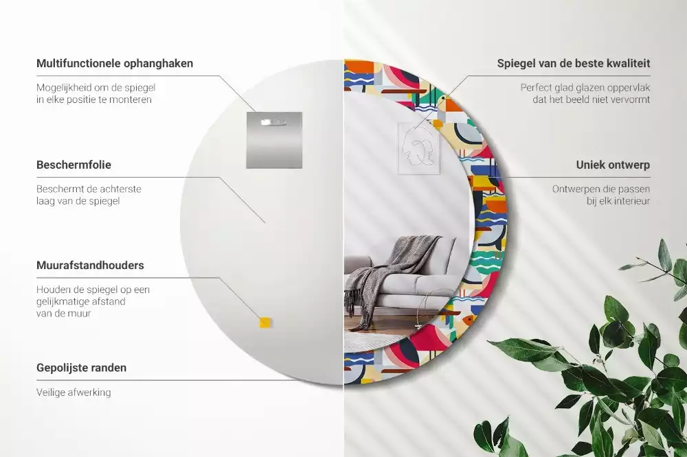 Kulaté zrcadlo s potiskem Geometrické tropické ptáky