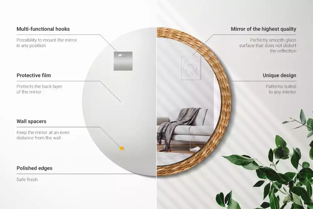 Kulaté zrcadlo s potiskem Proutěný vzor