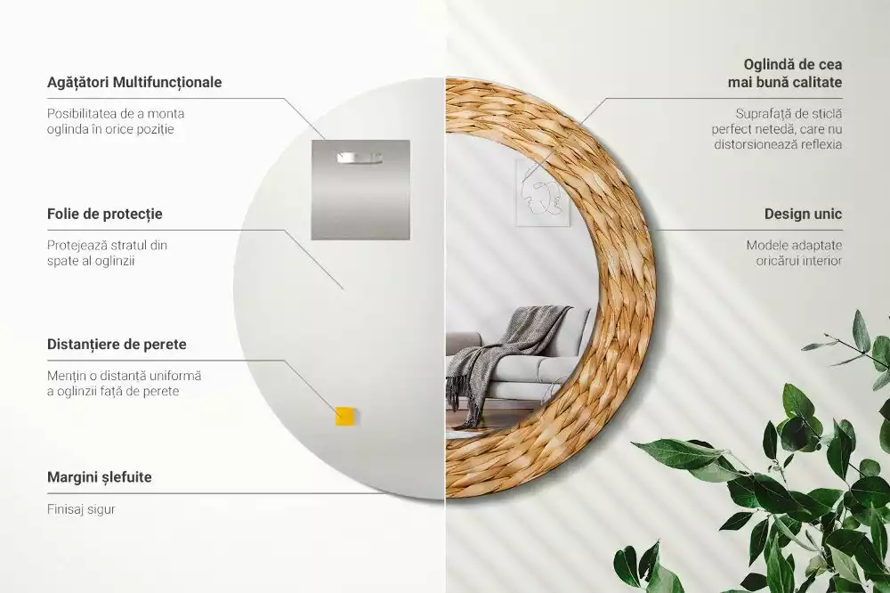 Kulaté zrcadlo s potiskem Proutěný vzor